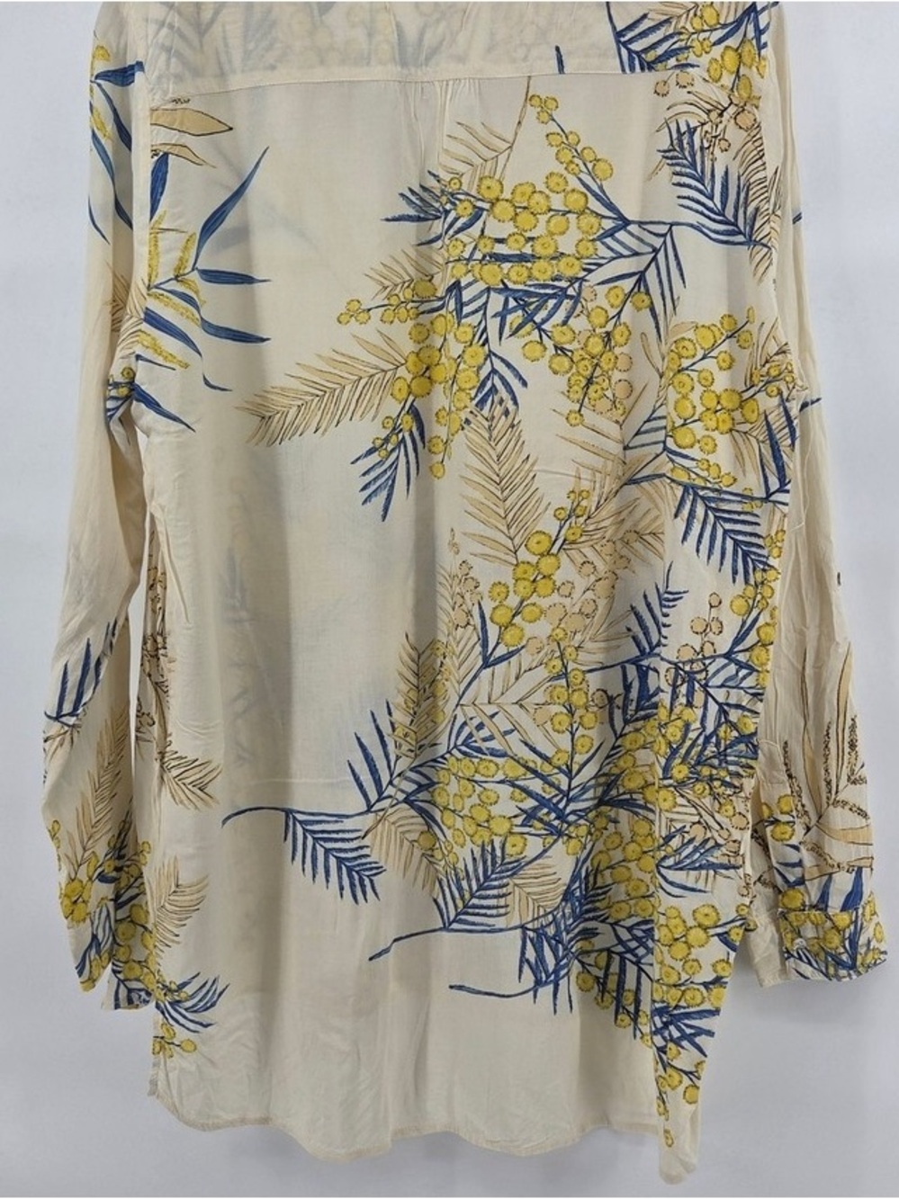 Women’s Cream Floral Print Blouse with Yellow & Blue Accents